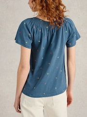 White Stuff Blue Luella Embroidered Top - Image 2 of 6