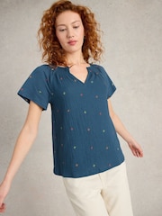 White Stuff Blue Luella Embroidered Top - Image 3 of 6