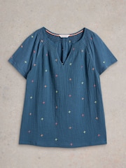 White Stuff Blue Luella Embroidered Top - Image 5 of 6