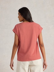 White Stuff Pink 100% Organic Cotton Betty Broderie T-Shirt - Image 2 of 6