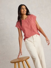 White Stuff Pink 100% Organic Cotton Betty Broderie T-Shirt - Image 3 of 6