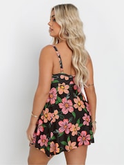Yours Curve Black Floral Hanky Hem Swimdress - Image 4 of 7