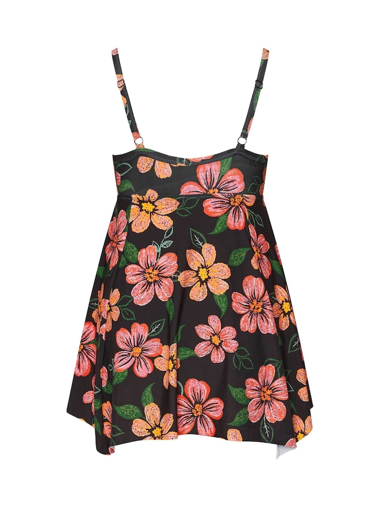 Yours Curve Black Floral Hanky Hem Swimdress - Image 7 of 7