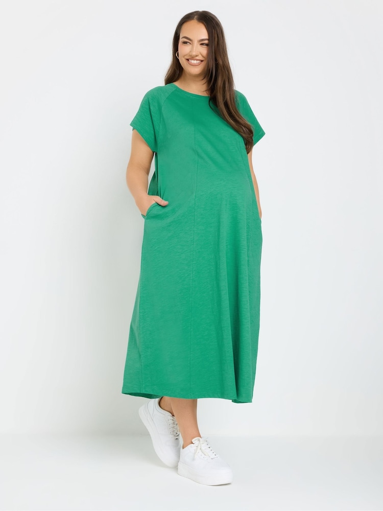 Yours Curve Green Maternity 100% Cotton Midi Swing Dress - Image 1 of 4