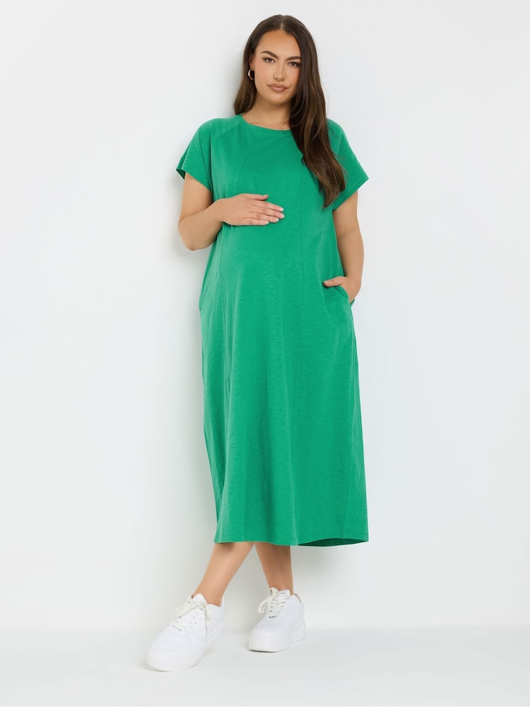 Yours Curve Green Maternity 100% Cotton Midi Swing Dress - Image 2 of 4