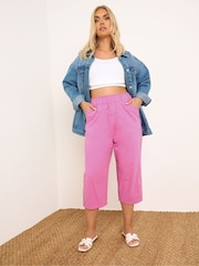 Yours Curve Pink Cool 100% Cotton Crop Trousers - Image 1 of 5