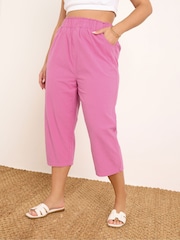 Yours Curve Pink Cool 100% Cotton Crop Trousers - Image 2 of 5