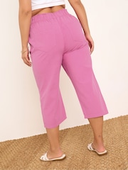 Yours Curve Pink Cool 100% Cotton Crop Trousers - Image 3 of 5