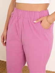 Yours Curve Pink Cool 100% Cotton Crop Trousers - Image 4 of 5