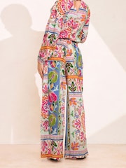 PixieGirl Petite Pink Scarf Print Wide Leg 100% Cotton Trousers - Image 3 of 5