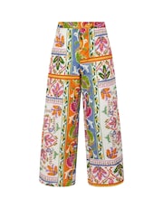 PixieGirl Petite Pink Scarf Print Wide Leg 100% Cotton Trousers - Image 5 of 5