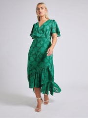 Yours Curve Green London Floral Jacquard Wrap Dress - Image 2 of 6