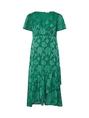 Yours Curve Green London Floral Jacquard Wrap Dress - Image 6 of 6