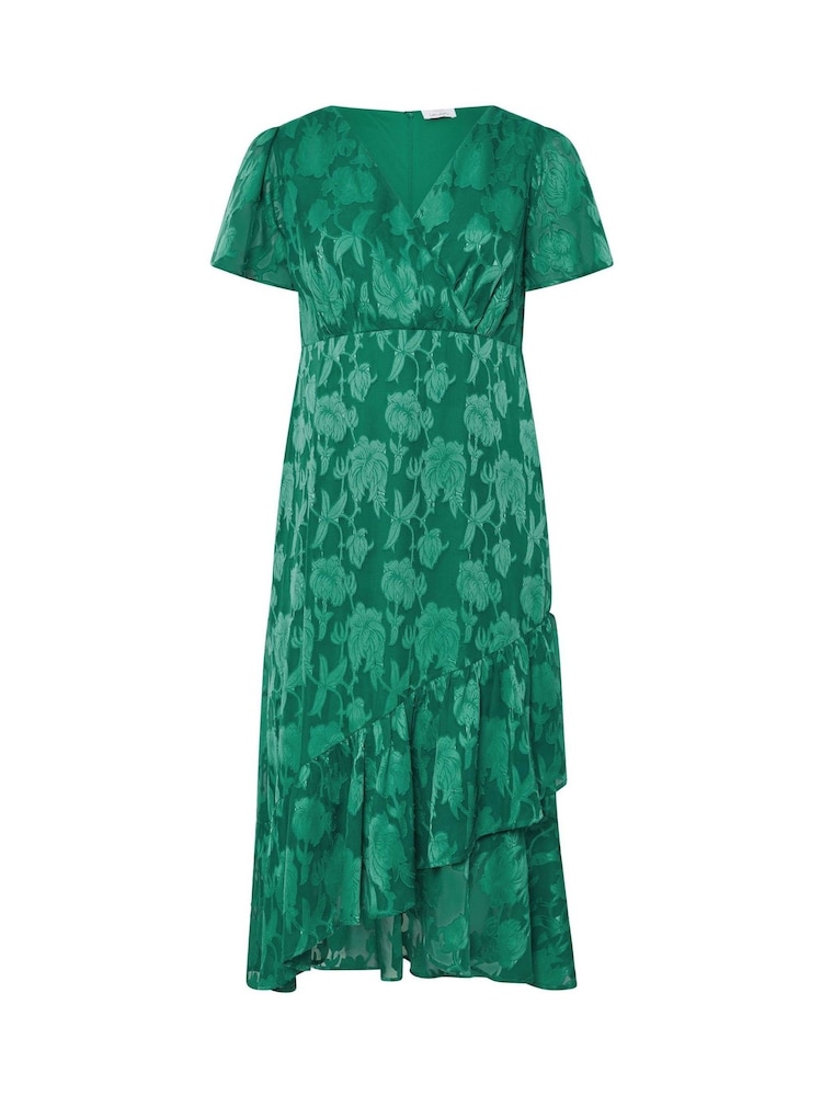 Yours Curve Green London Floral Jacquard Wrap Dress - Image 6 of 6