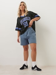 Yours Curve Blue Acid Wash Sweat 100% Cotton Shorts - Image 4 of 6
