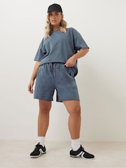 Yours Curve Blue Acid Wash Sweat 100% Cotton Shorts - Image 5 of 6