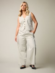 Yours Curve Cream 100% Cotton Pinstripe Denim Waistcoat - Image 2 of 6