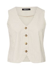 Yours Curve Cream 100% Cotton Pinstripe Denim Waistcoat - Image 6 of 6