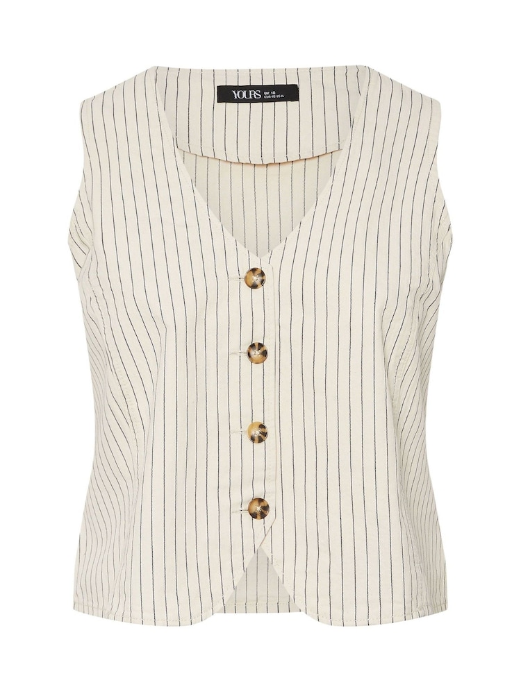 Yours Curve Cream 100% Cotton Pinstripe Denim Waistcoat - Image 6 of 6