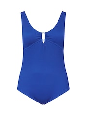 Yours Curve Blue Chrome Buckle Detail Texture Swimsuit - Image 5 of 6