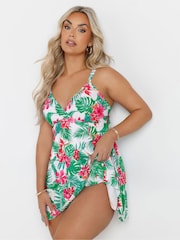 Yours Curve White Floral Hanky Hem Swimdress - Image 2 of 7