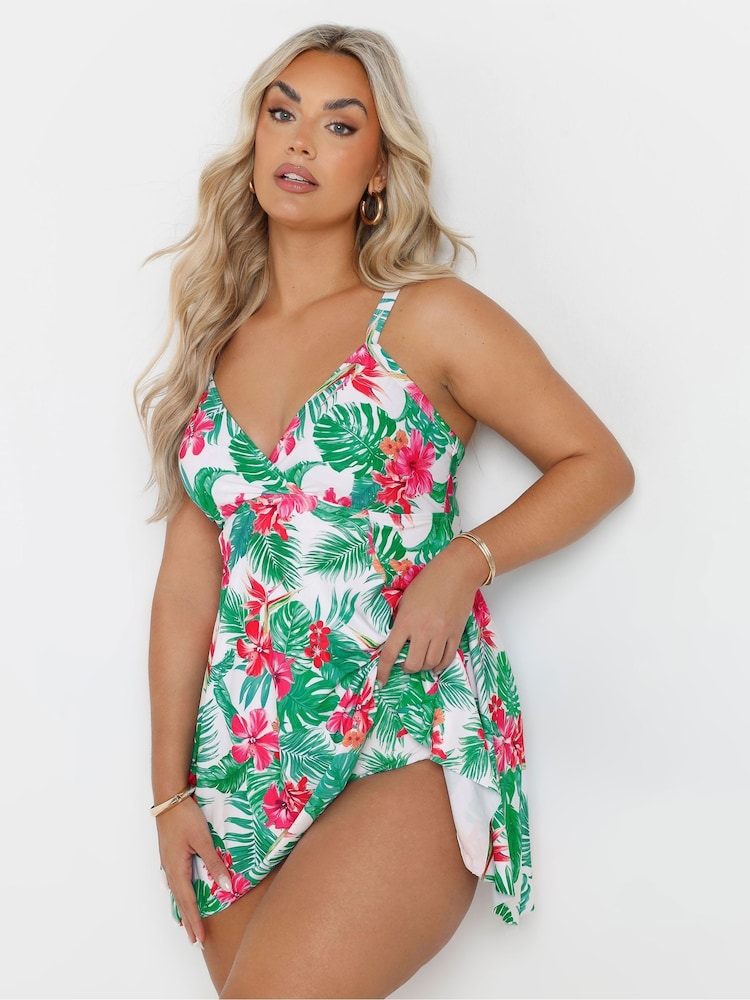 Yours Curve White Floral Hanky Hem Swimdress - Image 2 of 7