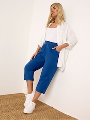 Yours Curve Blue Cool 100% Cotton Crop Trousers - Image 1 of 5