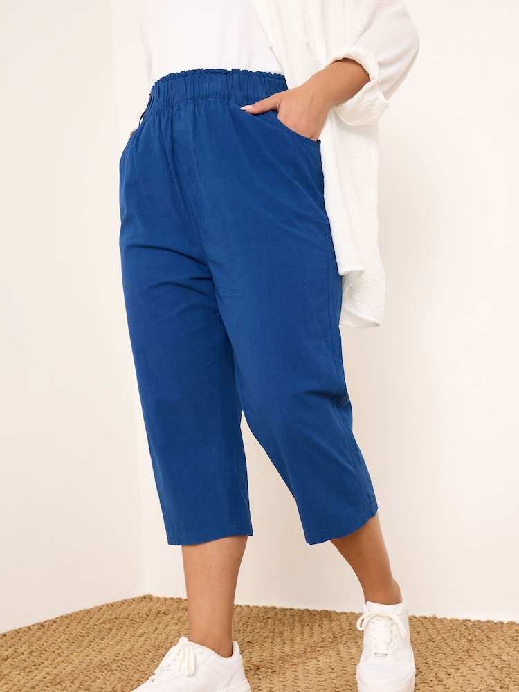 Yours Curve Blue Cool 100% Cotton Crop Trousers - Image 2 of 5