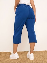 Yours Curve Blue Cool 100% Cotton Crop Trousers - Image 3 of 5