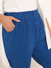 Yours Curve Blue Cool 100% Cotton Crop Trousers - Image 4 of 5