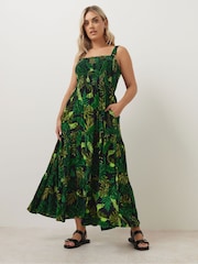 Yours Curve Black Shirred Strappy Maxi Dress - Image 1 of 5