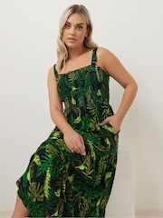Yours Curve Black Shirred Strappy Maxi Dress - Image 2 of 5