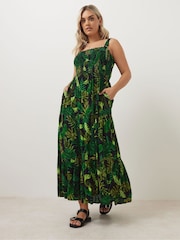 Yours Curve Black Shirred Strappy Maxi Dress - Image 4 of 5