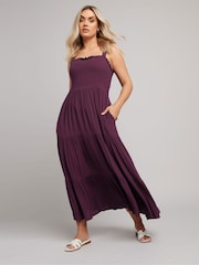 Yours Curve Purple Shirred Strappy Maxi Dress - Image 1 of 8