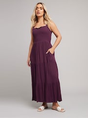 Yours Curve Purple Shirred Strappy Maxi Dress - Image 2 of 8
