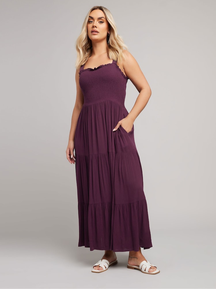Yours Curve Purple Shirred Strappy Maxi Dress - Image 2 of 8