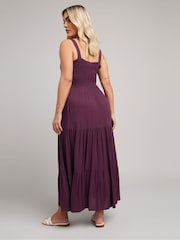 Yours Curve Purple Shirred Strappy Maxi Dress - Image 3 of 8