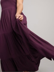 Yours Curve Purple Shirred Strappy Maxi Dress - Image 4 of 8