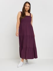 Yours Curve Purple Shirred Strappy Maxi Dress - Image 5 of 8