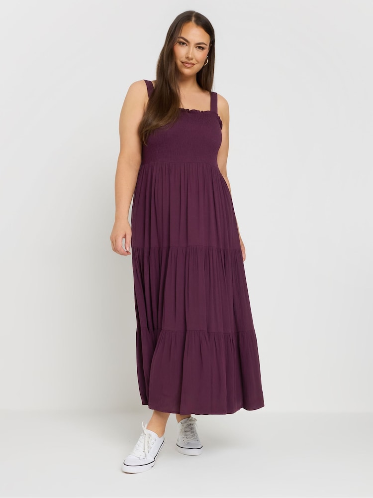 Yours Curve Purple Shirred Strappy Maxi Dress - Image 5 of 8