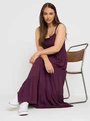 Yours Curve Purple Shirred Strappy Maxi Dress - Image 6 of 8
