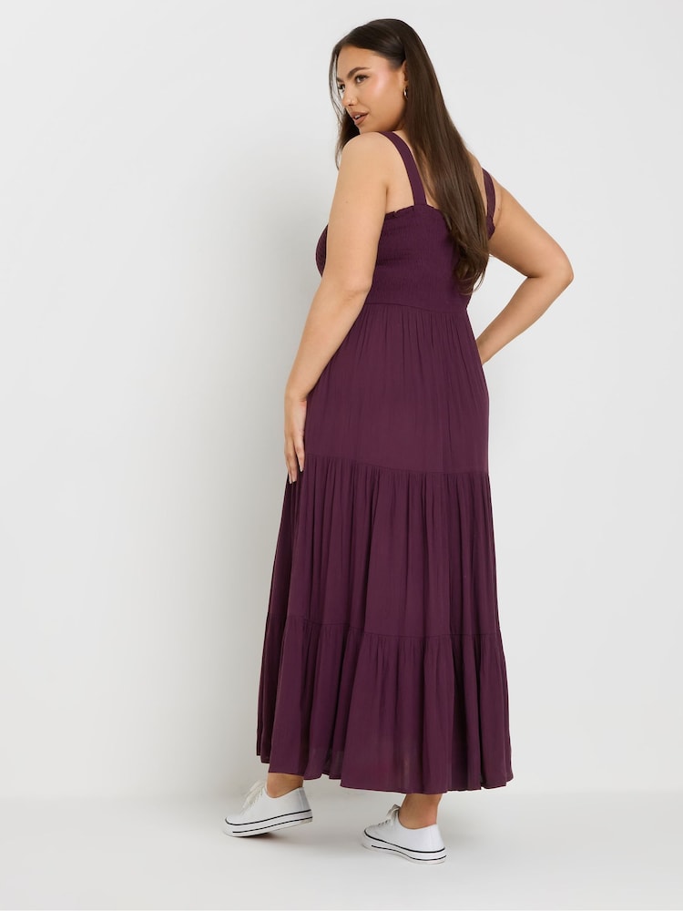 Yours Curve Purple Shirred Strappy Maxi Dress - Image 7 of 8