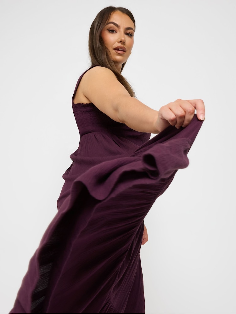 Yours Curve Purple Shirred Strappy Maxi Dress - Image 8 of 8
