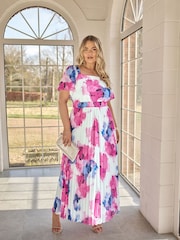 Yours Curve White London Abstract Square Neck Pleat Maxi Dress - Image 1 of 6