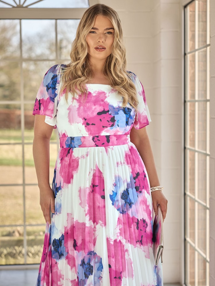Yours Curve London Abstract Square Neck Pleat Maxi Dress - Bild 2 von 6 Yours Curve London Abstract Square Neck Pleat Maxi Dress - Bild 2 von 6