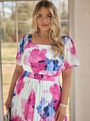 Yours Curve White London Abstract Square Neck Pleat Maxi Dress - Image 3 of 6