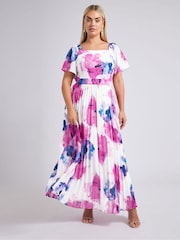 Yours Curve White London Abstract Square Neck Pleat Maxi Dress - Image 4 of 6