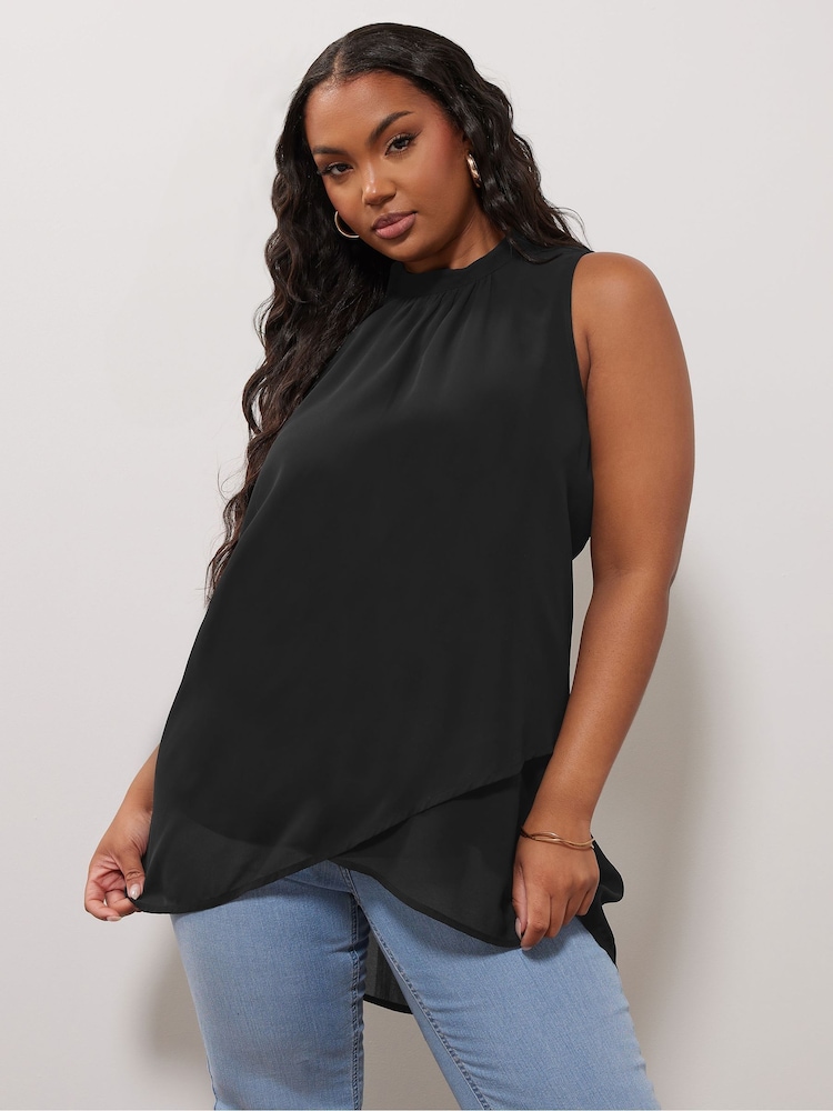 Yours Curve Black London High Low Layered Blouse - Image 1 of 6