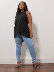 Yours Curve Black London High Low Layered Blouse - Image 3 of 6