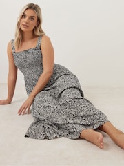 Yours Curve Black/chrome Shirred Strappy Maxi Dress - Image 1 of 5